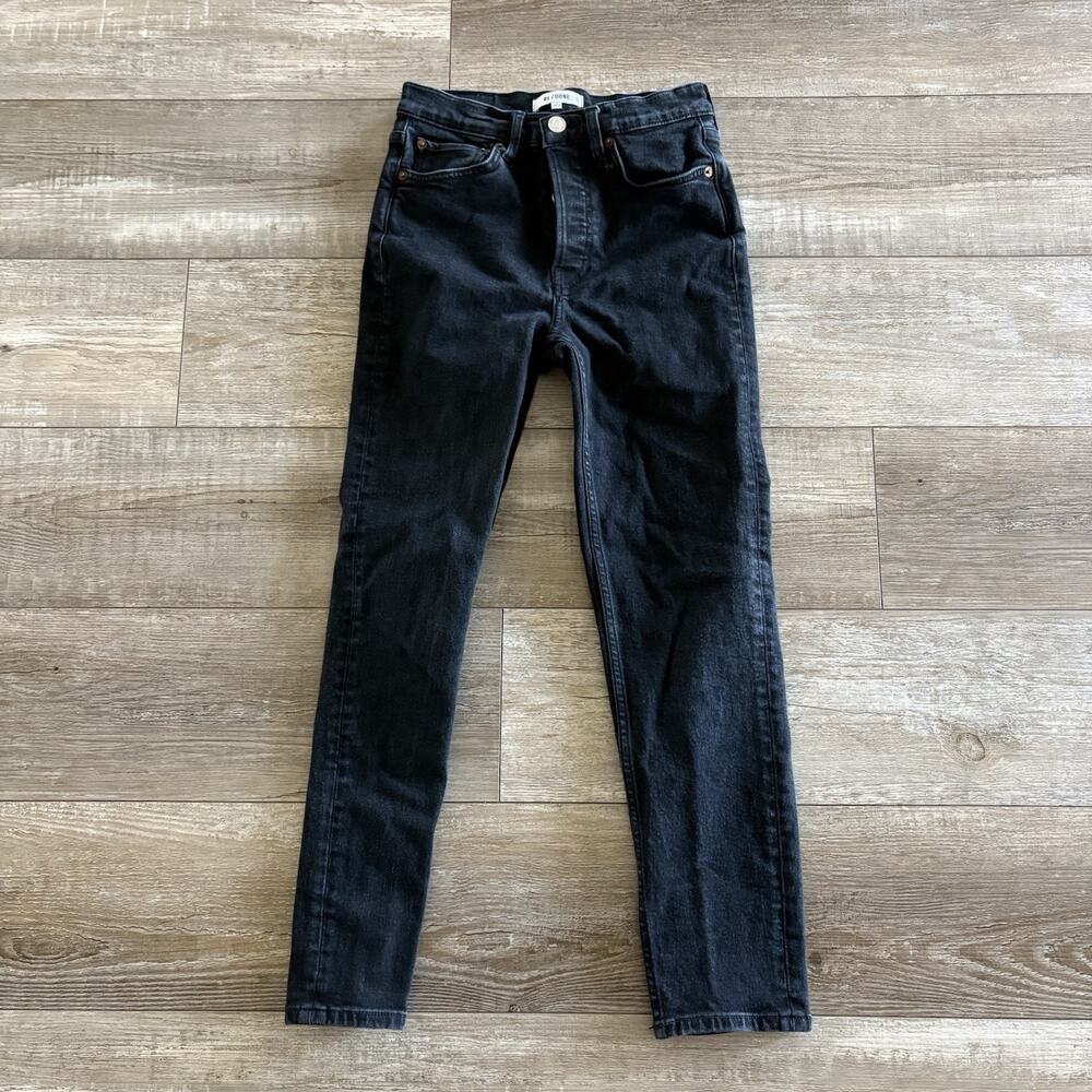 RE/DONE Jeans Womens 25 Black Originals‎ High Rise Ankle Crop Button Fly Grunge